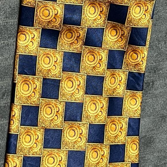 Pair of Authentic LANVIN Paris Paisley Design On Blue Gold 100% Silk Necktie Tie - Picture 11 of 11
